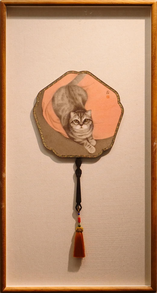 罗玉鑫扇面国画27x27CM《扇面·猫》一手绘扇面工笔国画作品[原作编号GH0393] 商品图1