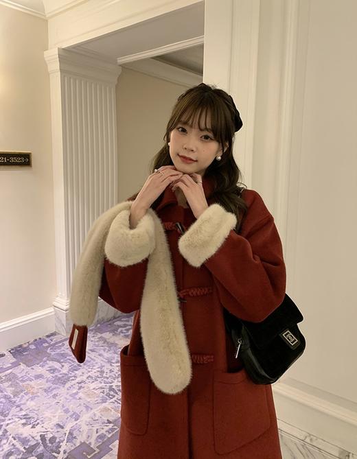 【GZ】无忧购韩系温柔宽松显瘦中长款围巾牛角扣加绒毛呢大衣9020# （截单后7天发货)25年清仓捡漏 商品图3