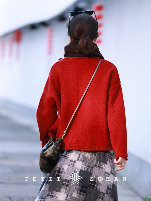 PETIT SCHAN小闪 CLO#666 New year vibe 年味儿 纯羊毛彩点纱圆领长袖针织开衫毛衣 商品图5