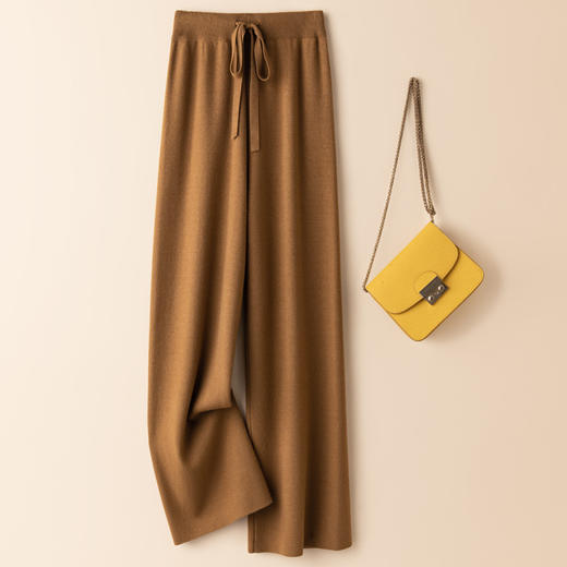 百媚生 针织阔腿裤女秋冬外穿松紧高腰拖地裤2206 商品图8