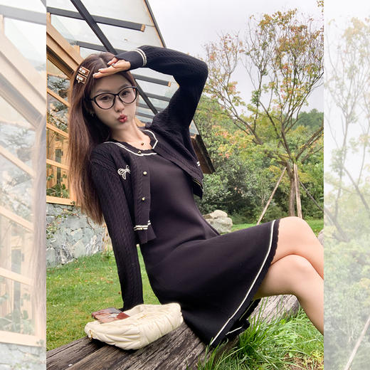 <曾小咸推荐>  蝴蝶结刺绣开衫背心裙两件套 商品图4