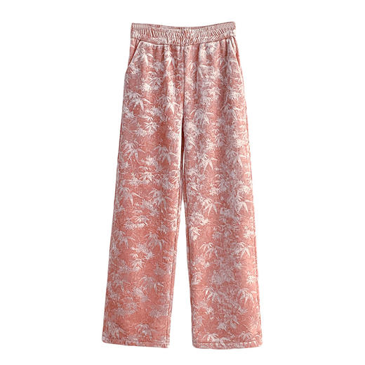 WY9816#新款冬季保暖裤钻石绒竹叶压花加绒加厚直筒裤简约百搭休闲裤女裤 商品图4