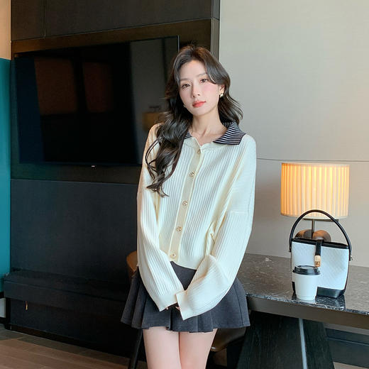 奢姿2025年春季新款大码女装拼接翻领上衣胖妹妹减龄气质针织开衫9843663149 商品图2