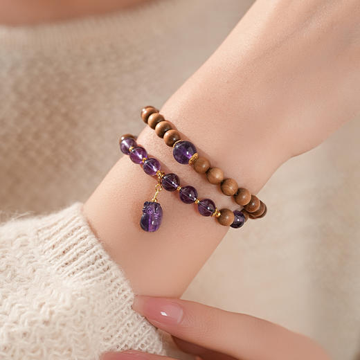 【暮山紫·老山檀紫水晶双圈手串·带证书】九紫离火敦煌福泽小众轻奢祈福老山檀手串 商品图1