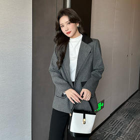 奢姿2025年秋季新款大码女装拼色戗驳领西服上衣胖妹妹休闲外套9943391660