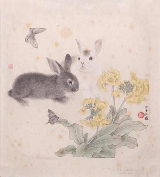 罗玉鑫国画33x33CM《六合之二·戊卯（兔）》一1平尺手绘纸本工笔国画作品[原作编号GH0391] 商品图1