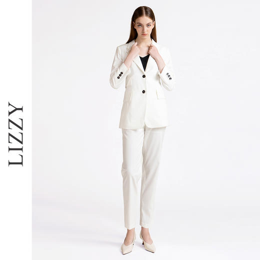 LIZZY早秋高级行政职业女长袖修身开叉OL职业西装白色外套7867 商品图1