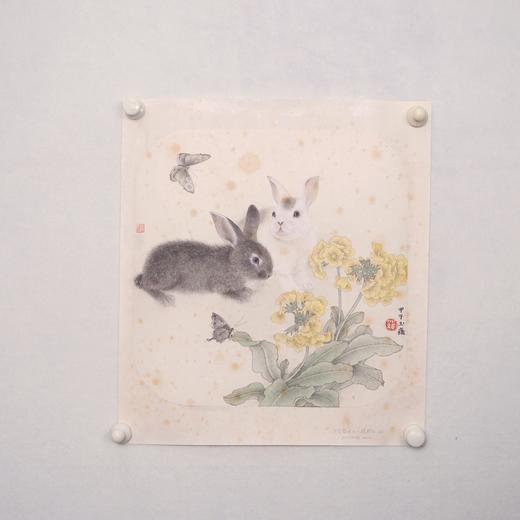 罗玉鑫国画33x33CM《六合之二·戊卯（兔）》一1平尺手绘纸本工笔国画作品[原作编号GH0391] 商品图2