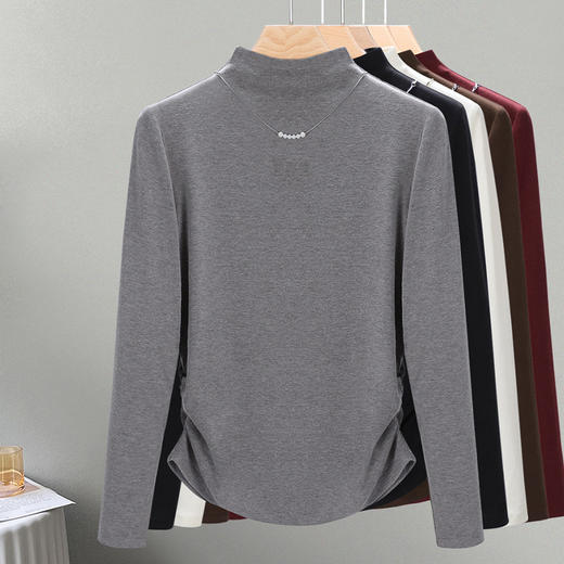 丁摩 女装半高领女士t恤长袖秋季气质正肩袖收腰显瘦上衣4ZF-6836 商品图6