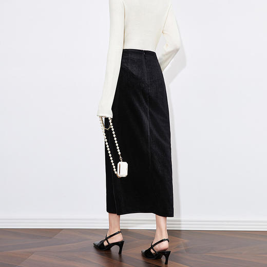 【高货wl】全新升级【铂金会员220/天猫299/差价79】(05822) 洛诗琳天鹅绒高腰开衩一步包臀法式女人味丝绒半身裙 商品图4