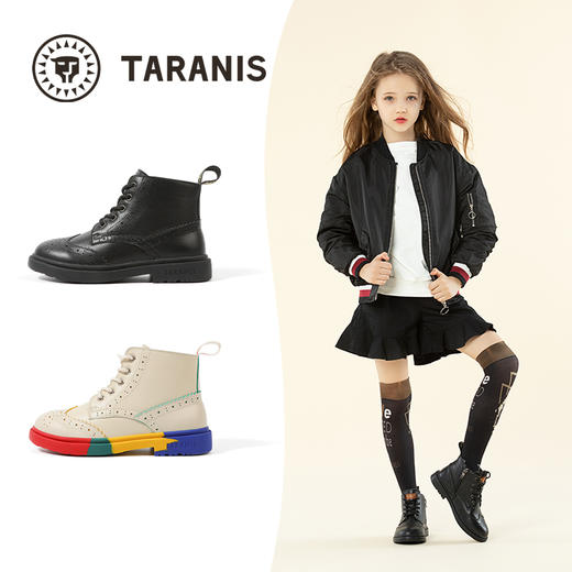 泰兰尼斯马丁靴冬季新款女童小皮靴加绒保暖儿童短靴大童软底棉靴T04D0D0353 商品图3