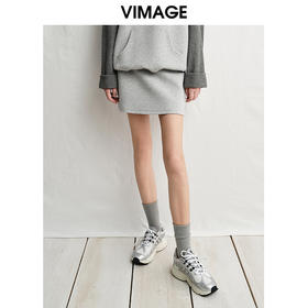 VIMAGE纬漫纪棉质舒适美式休闲百搭灰色短裙半身裙春季新款V2306901