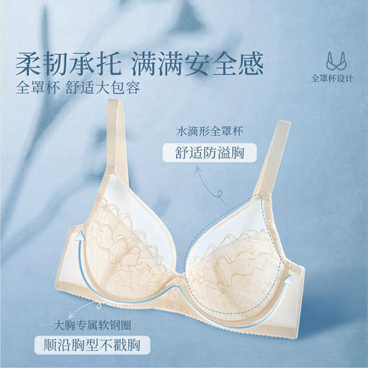 奶糖派缪斯超薄全罩杯文胸大胸显小蕾丝钢圈承托内衣女薄款胸罩 商品图4
