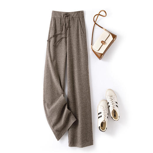 百媚生 含桑蚕丝羊毛阔腿裤女秋冬高腰直筒双面肌理针织长裤WS-534 商品图2