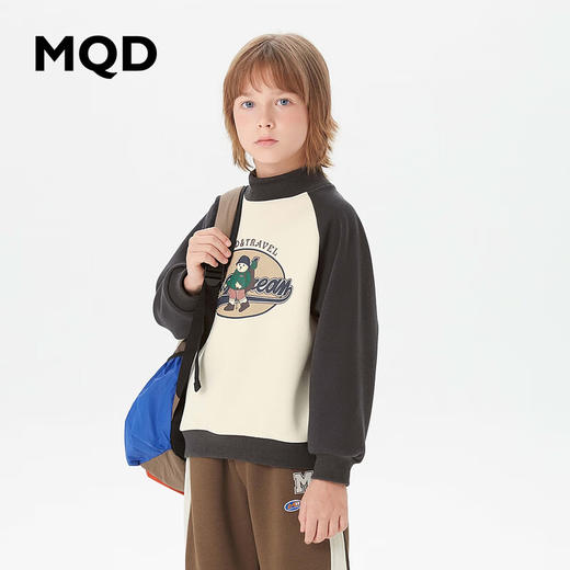 【MQD】童装男大童冬新款撞色插肩袖美式复古学院风加绒卫衣 商品图0