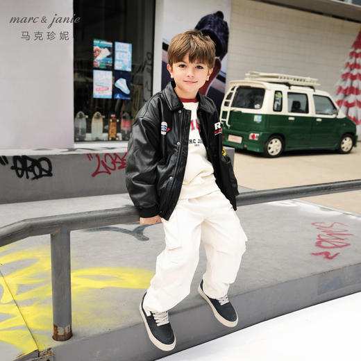 马克珍妮男童潮酷赛车风皮衣外套儿童飞行夹克棉衣秋冬新款241026 商品图1