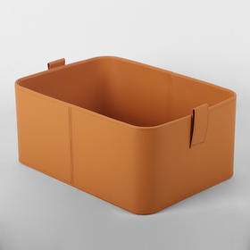 【灰色/橙色】娜家平滑皮拉环提手收纳盒