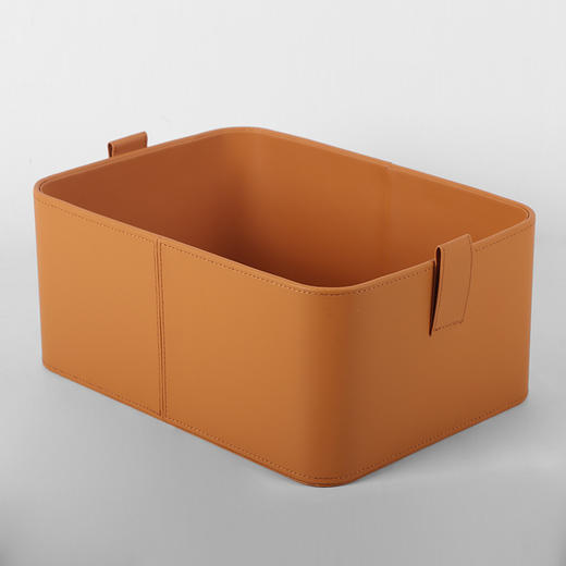 【灰色/橙色】娜家平滑皮拉环提手收纳盒 商品图0