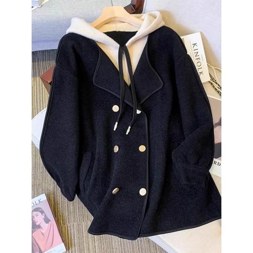 奢姿2024年冬季新款大码女装洋气撞色上衣胖妹妹假两件连帽外套9844391060 商品图3