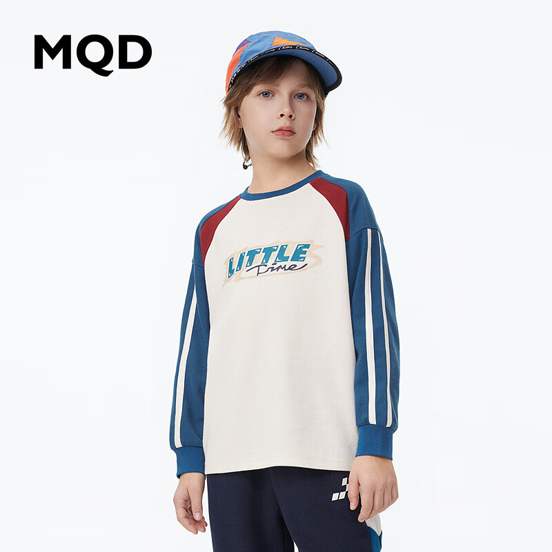 【MQD】【170】童装男童华夫格撞色拼块T恤春装新款儿童插肩袖上衣