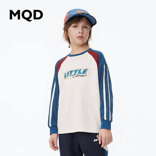 【MQD】【170】童装男童华夫格撞色拼块T恤春装新款儿童插肩袖上衣 商品图0