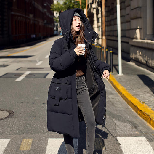 奢姿大码女装2024冬季减龄连帽中长款羽绒服胖妹妹时尚保暖外套734430D079 商品图4