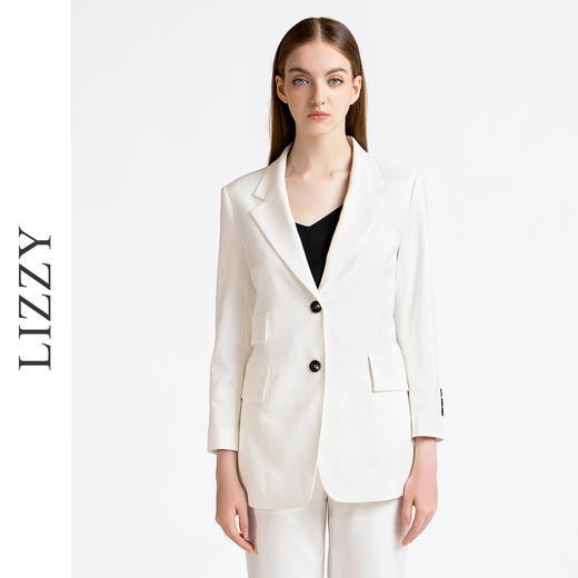 LIZZY早秋高级行政职业女长袖修身开叉OL职业西装白色外套7867 商品图0