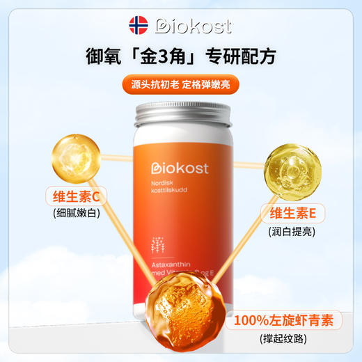 【跨境】Biokost挪威进口天然雨生红球藻左旋虾青素胶囊K氧焕白90粒/瓶 商品图1