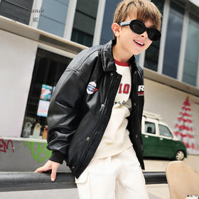 马克珍妮男童潮酷赛车风皮衣外套儿童飞行夹克棉衣秋冬新款241026