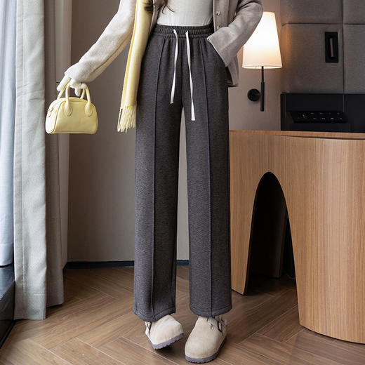 百媚生 加绒高腰外穿冬季阔腿裤保暖加厚拖地裤修身直筒裤6650 商品图6