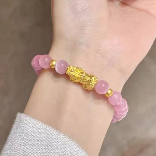 【经典】祥瑞貔貅猫眼石手串  925银招财进宝粉色猫眼石手链女款本命年转运珠 商品图3