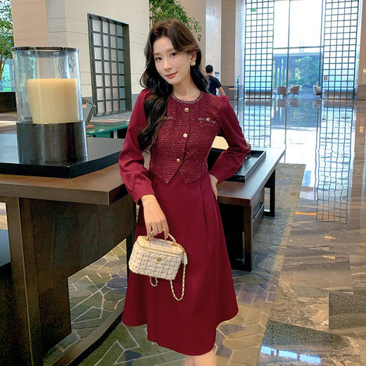 奢姿2024年秋季新款大码女装气质假两件裙子胖妹妹织带拼接连衣裙9943860365 商品图2