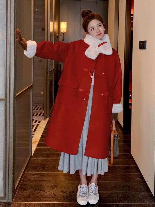 【GZ】无忧购法式温柔小香风珍珠纽扣毛毛围巾中长款毛呢外套9028# （截单后7天发货)25年清仓捡漏 商品图8