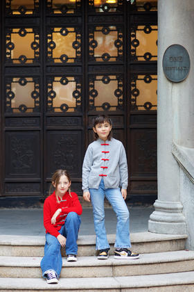 盛唐牡丹| 针织羊绒对襟盘扣儿童外套(8岁)-红灰可选