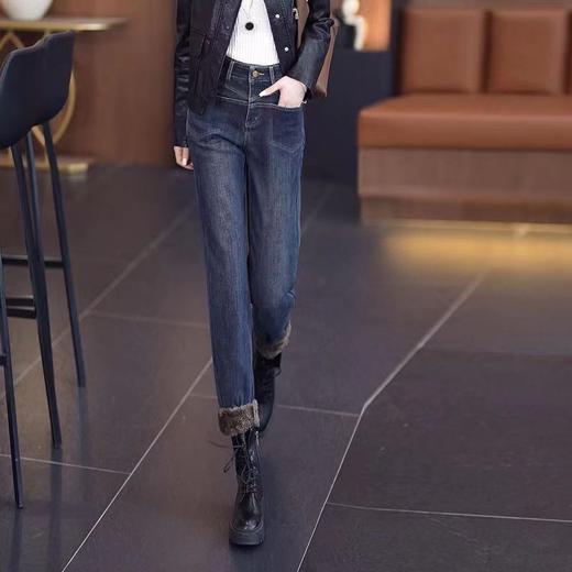 雀说加绒加厚牛仔裤女士新款小个子弹力直筒小脚烟管裤AL999 商品图3