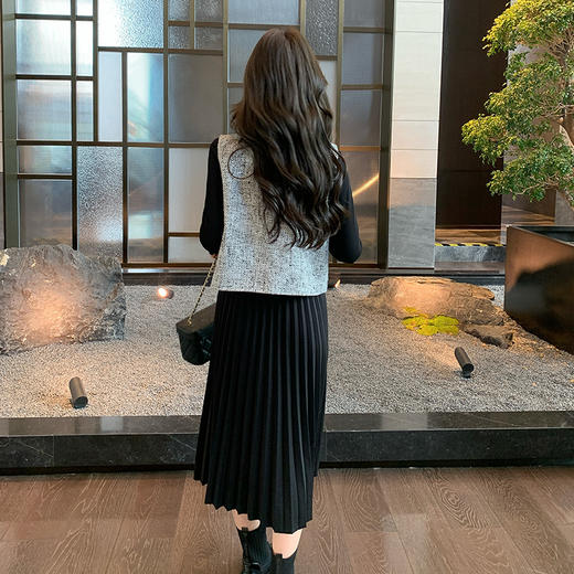 奢姿大码女装2025冬季百褶两件套胖妹妹时尚小香风马甲连衣裙套装9944927667 商品图3