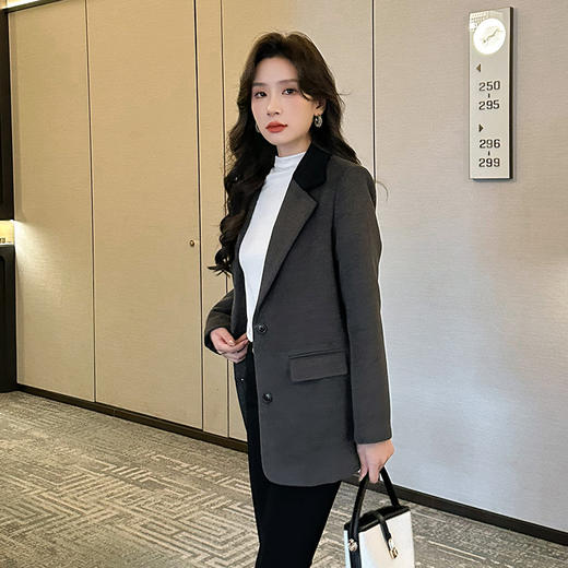 奢姿2025春季新款大码女装西装领休闲上衣胖妹妹气质通勤外套9943391637 商品图1