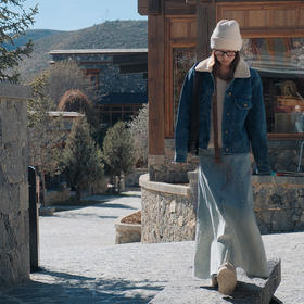 【顺丰包邮】34239 洛诗琳秋冬设计感中高腰蓝色做旧渐变散边牛仔裙106