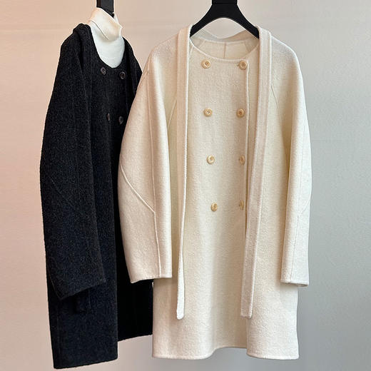 【顺丰包邮】33614 洛诗琳秋冬法式气质苏丽绒中长款毛呢大衣女247623 商品图4