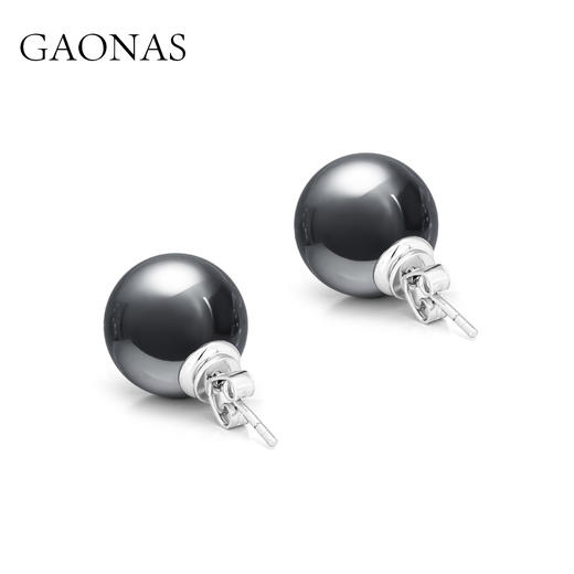 GAONAS 925银仿珍珠耳饰 钢琴黑 经典时尚12mm黑色珠耳钉11125EBL 商品图2