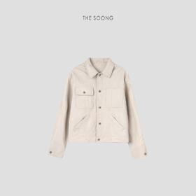 THESOONG"高品质自然纹绵羊皮"印第安印花水洗做旧油边皮衣HBPY4444