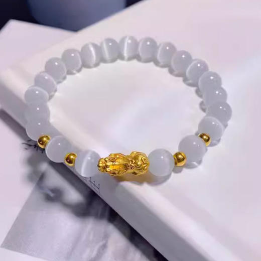 【经典】祥瑞貔貅猫眼石手串  925银招财进宝粉色猫眼石手链女款本命年转运珠 商品图5