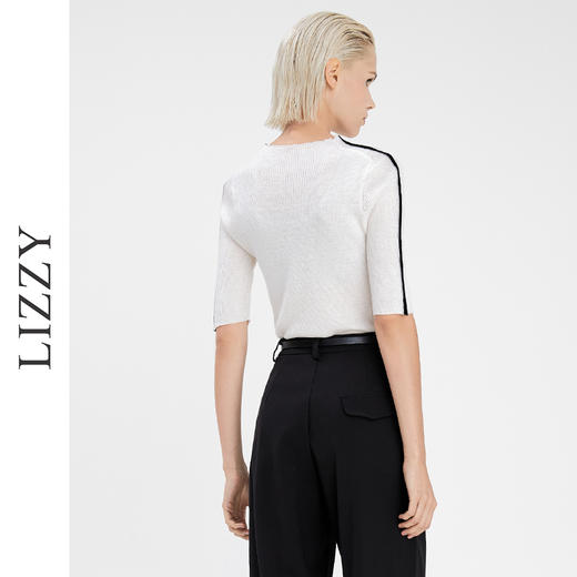 LIZZY早秋圆领五分袖修身打底针织衫套头短款毛衣女7738 商品图4
