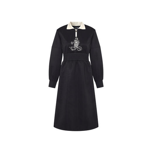 两三事梵高文艺 独葵暗香 2024冬季新款休闲拼色翻领印花连衣裙 商品图4