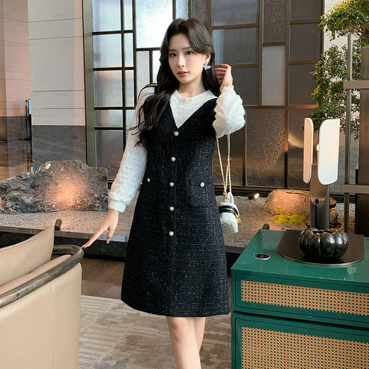 奢姿2024年冬季新款大码女装小香风拼接裙子胖妹妹假两件连衣裙9944826899 商品图1