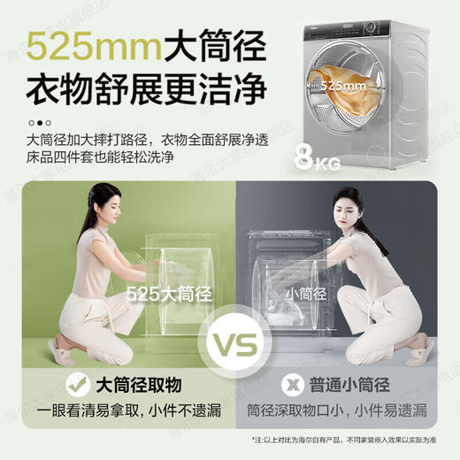 海尔超薄洗衣机平嵌全自动滚筒525大筒径智能预约一级能效变频节能嵌入式洗衣机mate33s【极薄机身8公斤】 417mm纤薄机身+智能预约 商品图4