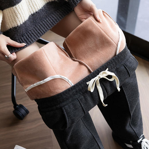 百媚生 加绒高腰外穿冬季阔腿裤保暖加厚拖地裤修身直筒裤6650 商品图3