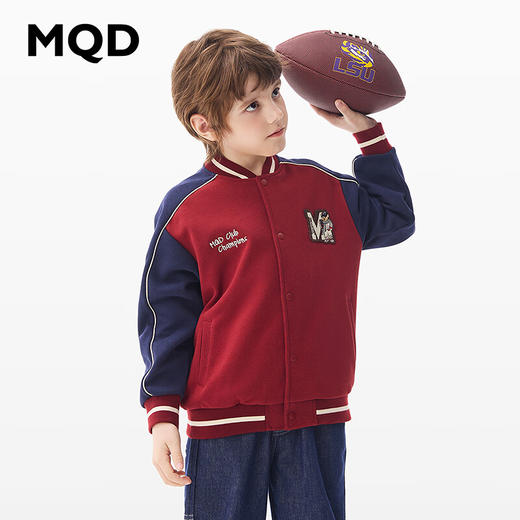 【MQD】童装男大童春新款学院风经典字母撞色棒球领外套 商品图0