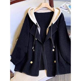 奢姿2024年冬季新款大码女装洋气撞色上衣胖妹妹假两件连帽外套9844391060