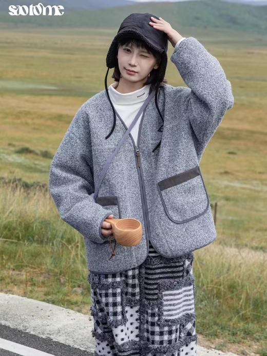 早乙女惠子saotome/STMWT244426/撞色V领工装羊羔毛开衫夹克 商品图2